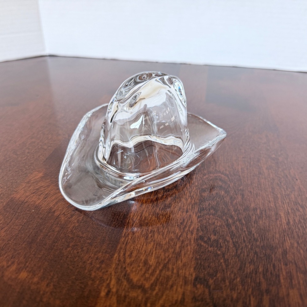 Ralph Lauren Glass Cowboy Hat Paperweight Clear Crystal Western Decor Excellent